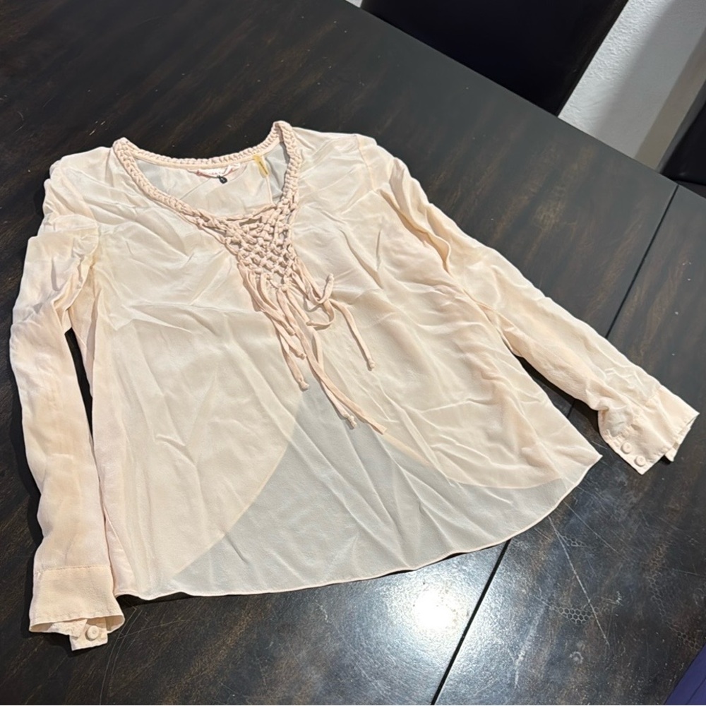 Rebecca Taylor Cream Tie Front Blouse size 6